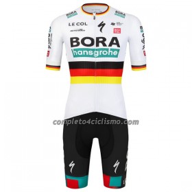 Completo Maglia + Pantaloncino con bretelle 2023 BORA-Hansgrohe Campione Di Germania Manica Corta Bianco